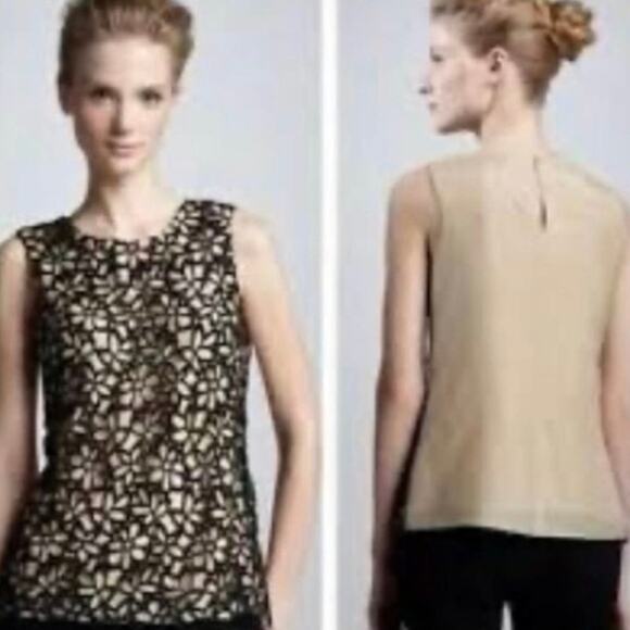 Lela Rose Neiman Marcus Target Laser Cut Out Sleeveless Top Tan Black XS - Picture 1 of 8